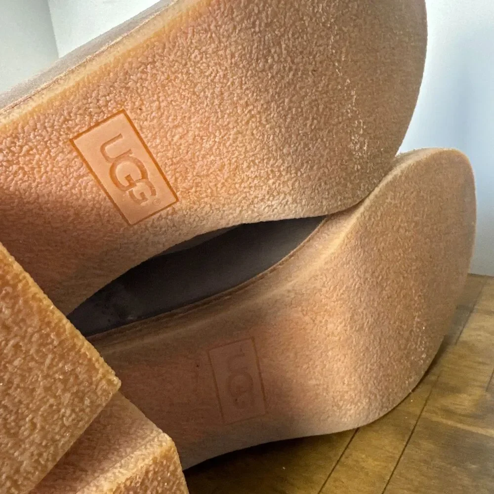 UGG Suede Shearling Ankle Boots Women's 11 Gray Taupe Block Heel Booties